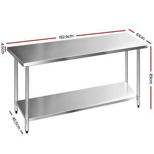 Cefito 610 x 1829mm Commercial Stainless Steel Kitchen Bench-Bench-Just Juicers