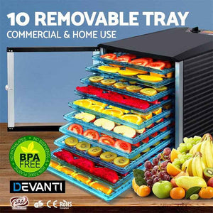 Food Dehydrator Devanti 10 BPA-Free Plastic Trays - Black-Dehydrator-Just Juicers