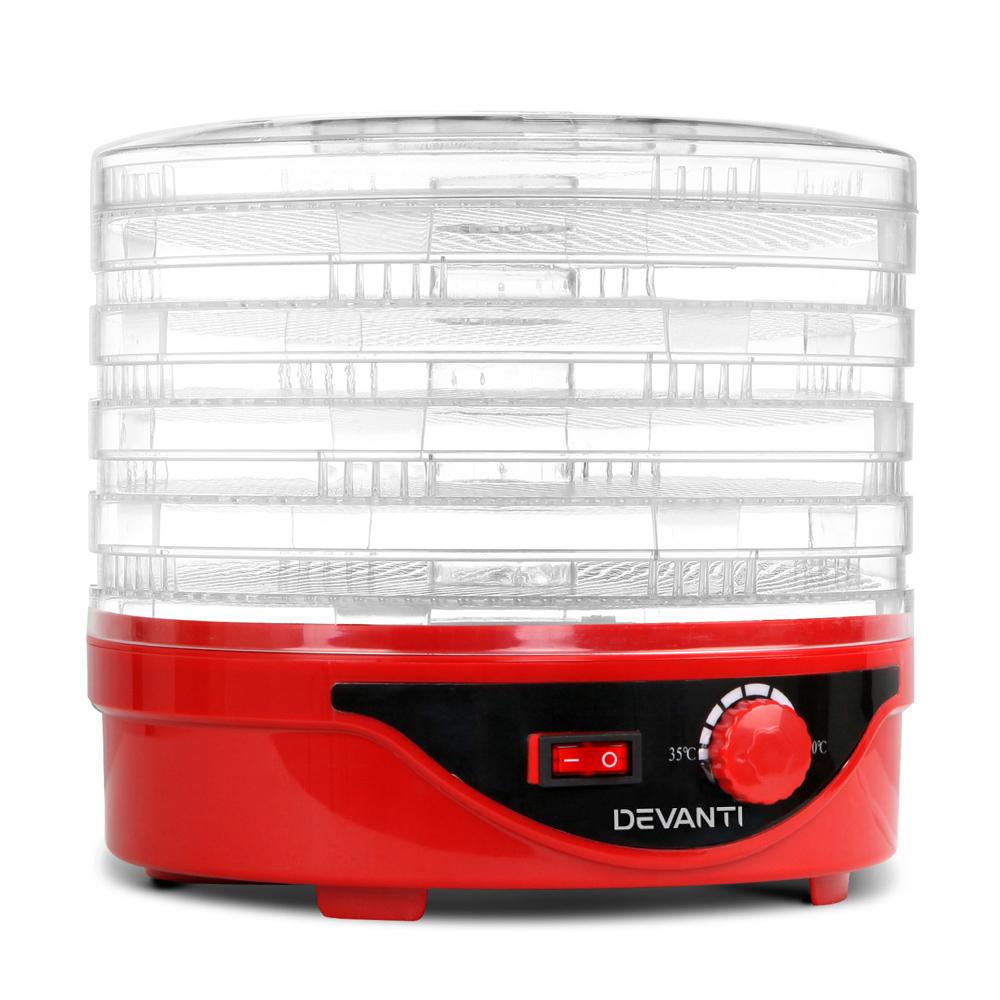 Food Dehydrator Devanti 5 Tray Plastic - Red-Dehydrator-Just Juicers