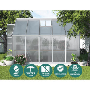 green greenhouse and aluminium shed