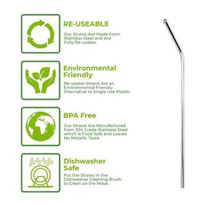 Kuvings Reusable Stainless Steel Straws Set With Cleaner Brush - Green Bag-Accessory-Just Juicers