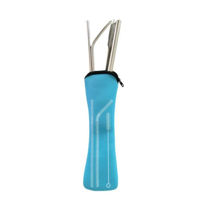 Kuvings Reusable Stainless Steel Straws Set With Cleaner Brush - Light Blue Bag-Accessory-Just Juicers