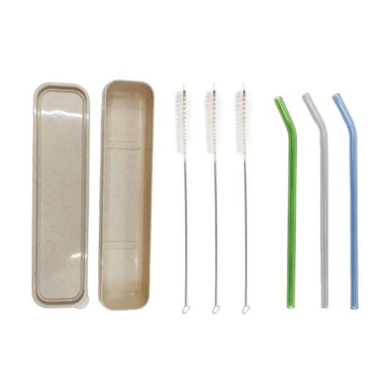 Kuvings Wheat Straw Box + 3 Reusable Bent Glass Straws + 3 Cleaning Brushes-Accessory-Just Juicers
