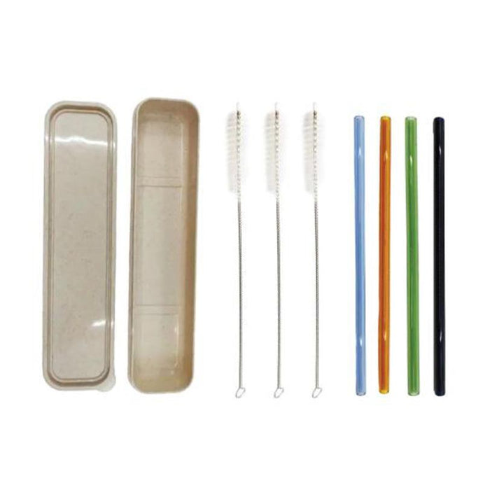 Kuvings Wheat Straw Box + 3 Reusable Straight Glass Straws + 3 Cleaning Brushes-Accessory-Just Juicers