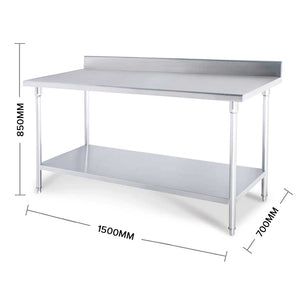 Prep Work Bench Soga 150 x 70 x 85cm Stainless Steel With Backboard-Bench-Just Juicers