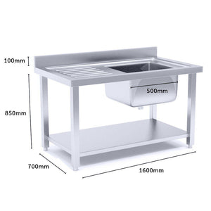 Prep Work Bench With Right Sink Soga 160 x 70 x 85 cm Stainless Steel With Backboard-Bench-Just Juicers