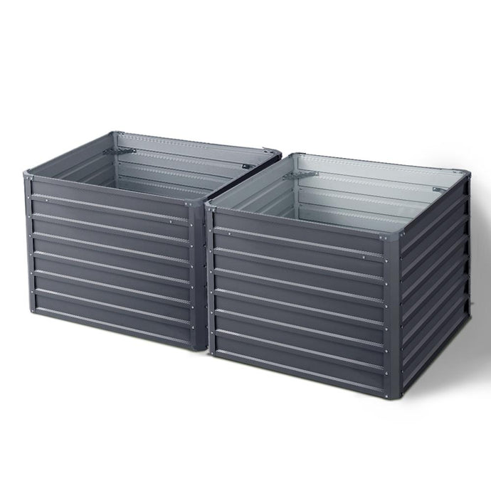 Raised Garden Bed x 2 Greenfingers Galvanised Steel 100cm x 100cm x 77cm - Grey-Planter-Just Juicers
