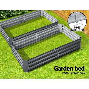 Raised Garden Bed x 2 Greenfingers Galvanised Steel 150cm x 90cm x 30cm - Grey-Planter-Just Juicers