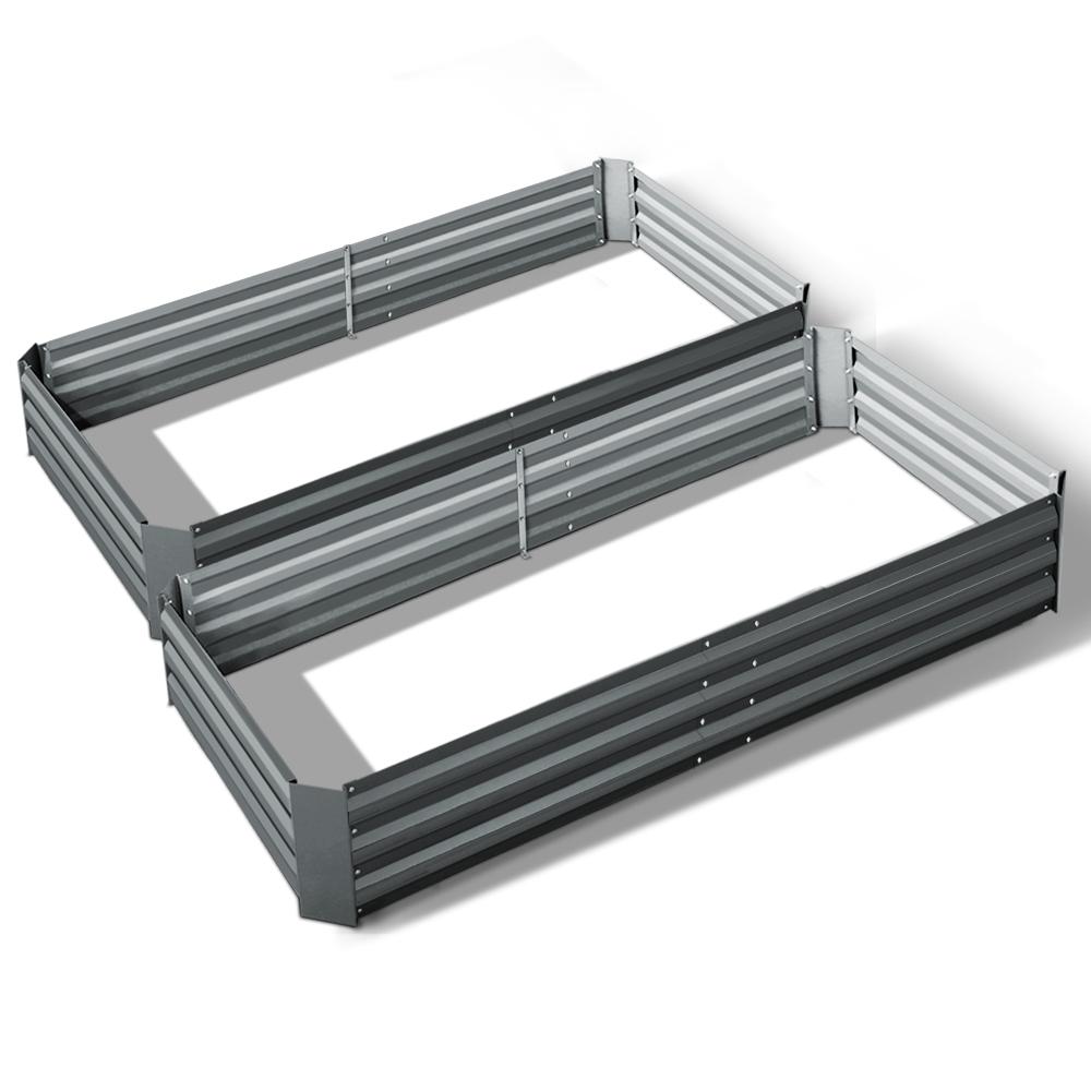 Raised Garden Bed x 2 Greenfingers Galvanised Steel 210cm x 90cm x 30cm - Grey-Just Juicers