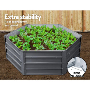 Raised Garden Bed x 2 Greenfingers Galvanised Steel Hexgon 130cm x 130cm x 46cm - Grey-Planter-Just Juicers