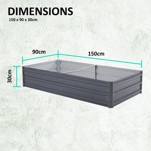 Raised Garden Bed Galvanised Steel 150 x 90 x 30cm - Grey