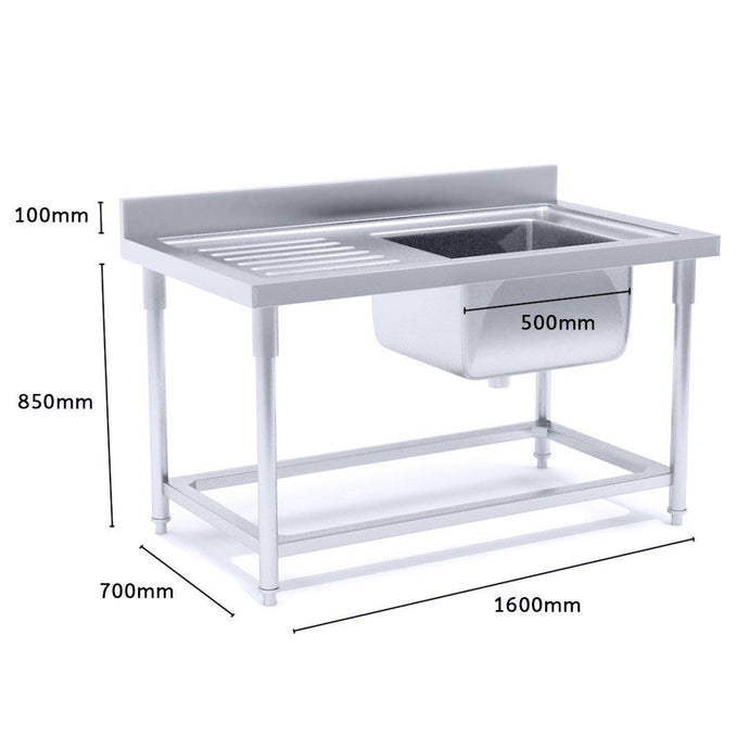 Work Bench With Right Sink Soga 160 x 70 x 85 cm Stainless Steel With Blank Base-Bench-Just Juicers