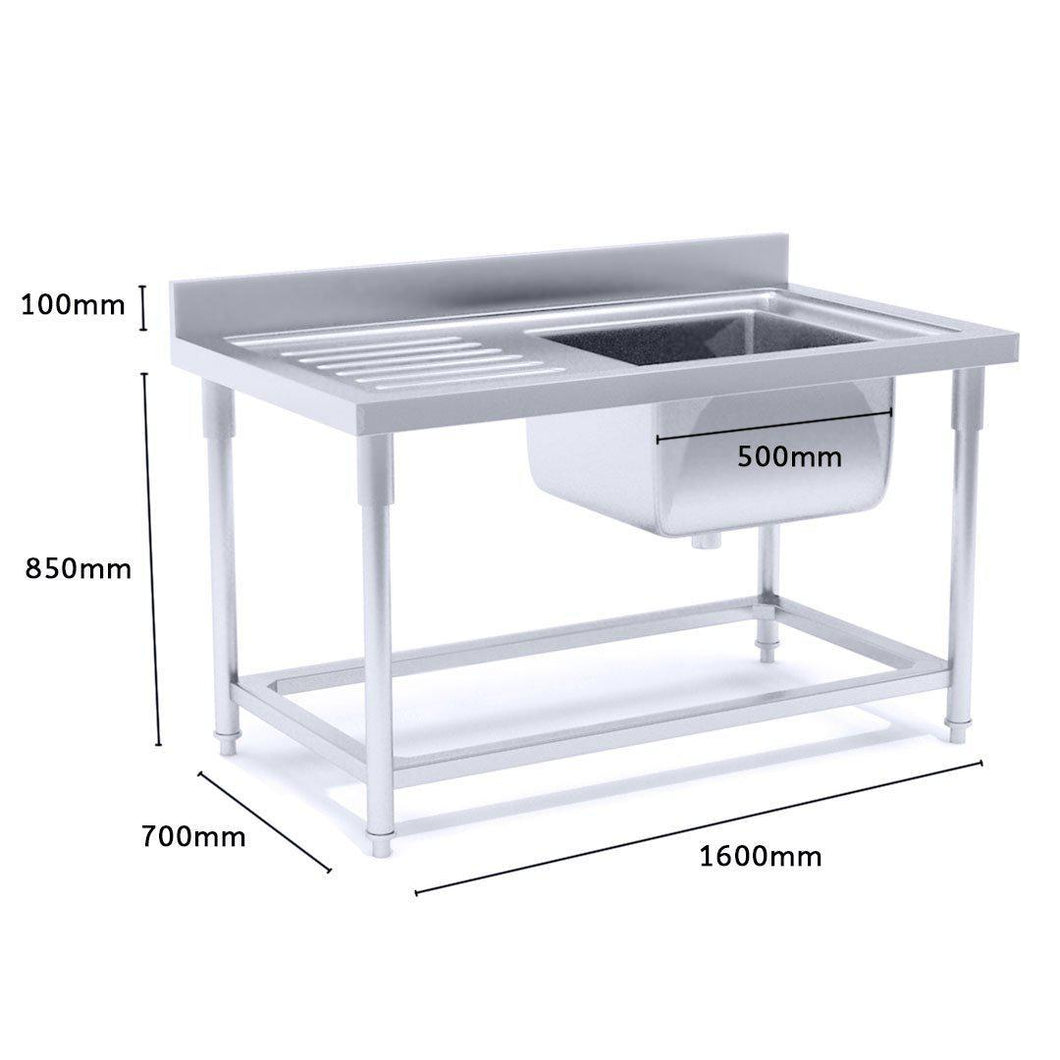 Work Bench With Right Sink Soga 160 x 70 x 85 cm Stainless Steel With Blank Base-Bench-Just Juicers