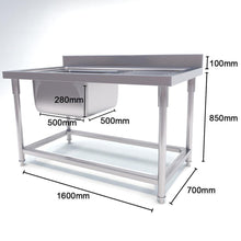 Load image into Gallery viewer, Work Bench With Sink Soga 160 x 70 x 85cm Stainless Steel With Blank Base-Bench-Just Juicers