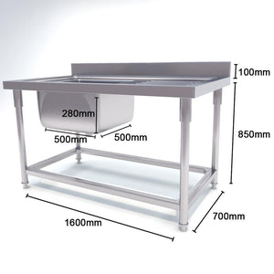 Work Bench With Sink Soga 160 x 70 x 85cm Stainless Steel With Blank Base-Bench-Just Juicers